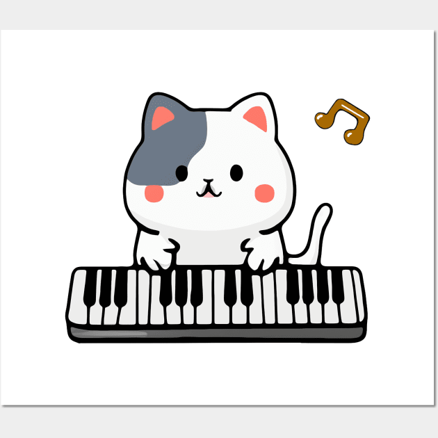 Kawaii Cute Cat Playing Piano Keyboard Kawaii Animals Posters